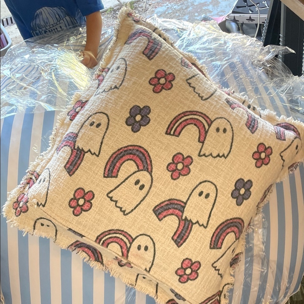 Goblin & ghoul Ghost and Rainbow Pillow